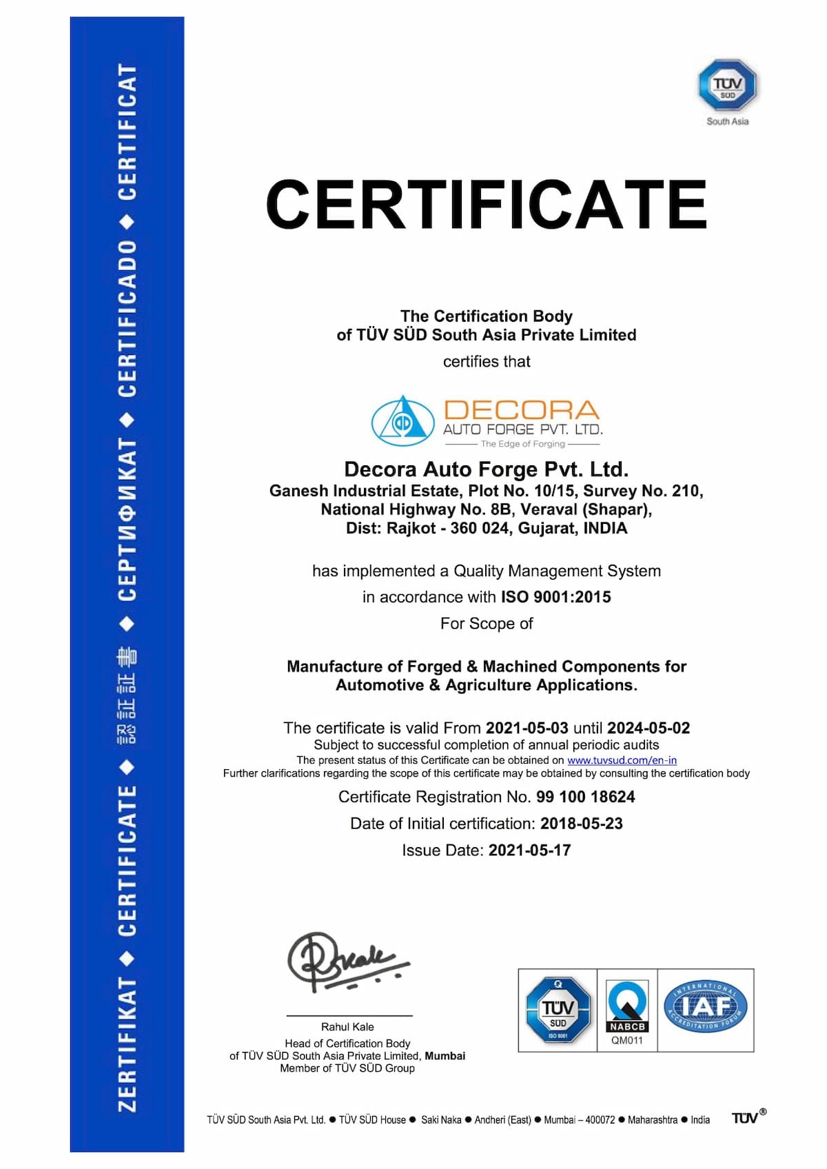 ISO 9001 Certificate